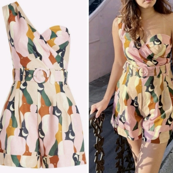 Farm Rio Kiss One Shoulder Romper Size Small NEW NWT